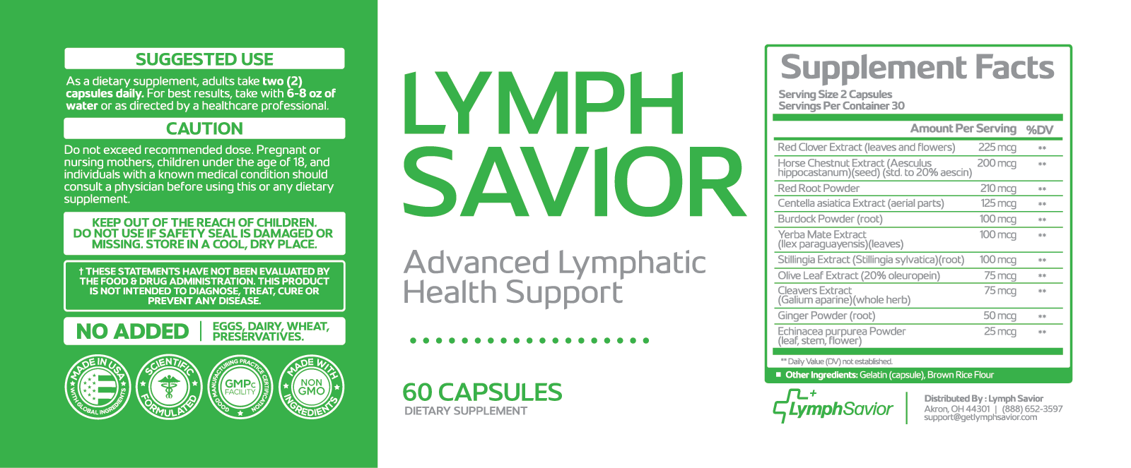 Lymph Savior supplement facts label